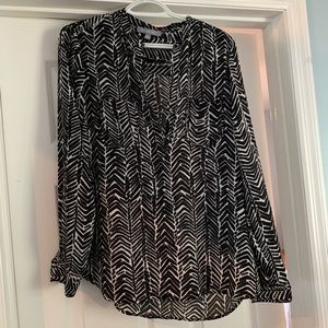Black and white herringbone blouse